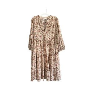 CHICSOUL Prairie Dress Cream with Floral Pattern Midi Size 1XL Plus Size